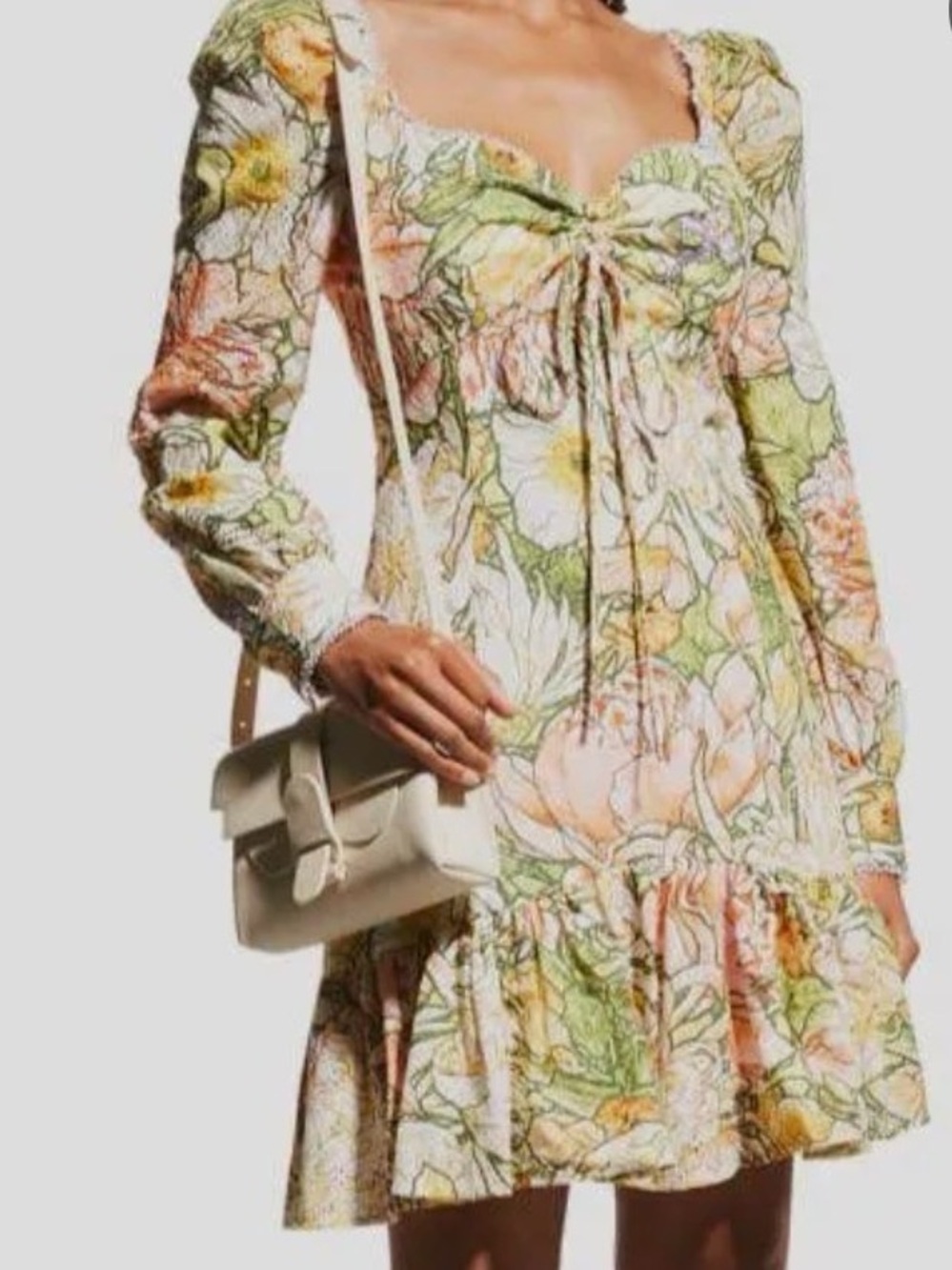 Marchesa Notte Floral Eyelet Long-Sleeve Mini Dress in Size 8